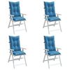 vidaXL Coussins de chaise &agrave; dossier haut lot de 4 bleu m&eacute;lang&eacute; tissu