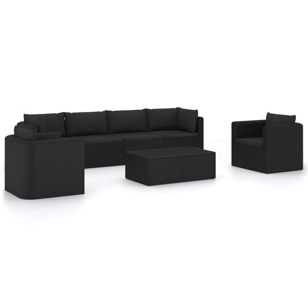 vidaXL Salon de jardin 7 pcs avec coussins R&eacute;sine tress&eacute;e Noir