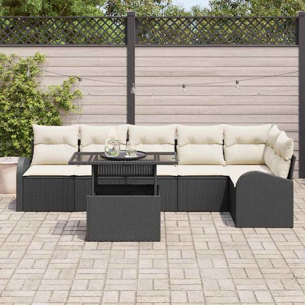 vidaXL Ensemble de canap&eacute; de jardin 7 pcs Noir et cr&egrave;me polyrotin
