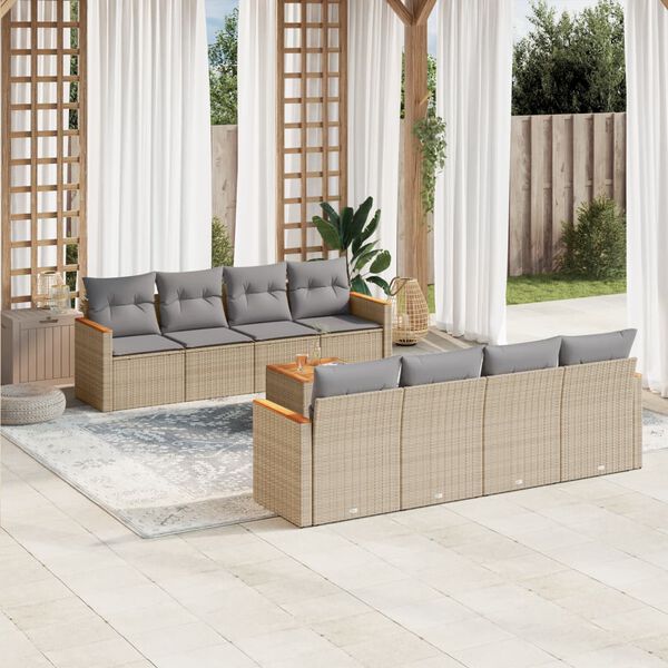 vidaXL Salon de jardin avec coussins 9 pcs beige r&eacute;sine tress&eacute;e
