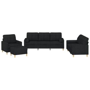 vidaXL Ensemble de canap&eacute;s 4 pcs avec coussins noir tissu