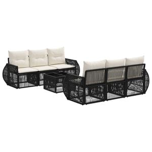 vidaXL Ensemble de canap&eacute; de jardin 7 pc Noir polyrotin