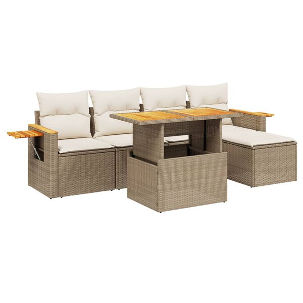 vidaXL Salon de jardin avec coussins 6 pcs beige r&eacute;sine tress&eacute;e