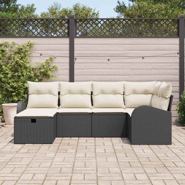 vidaXL Ensemble de canapé de jardin avec coussin 6 pcs Noir Poly rotin