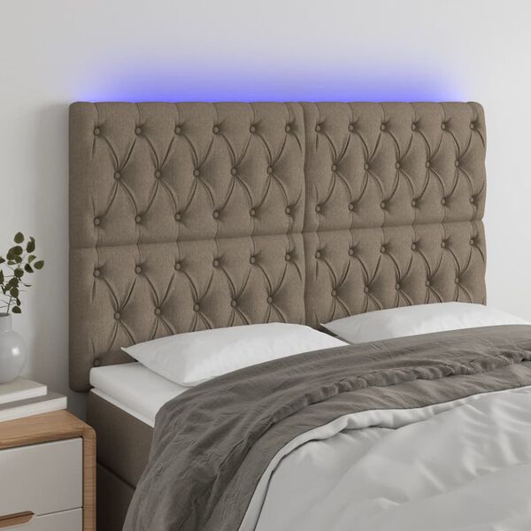 vidaXL T&ecirc;te de lit &agrave; LED Taupe 144x7x118/128 cm Tissu
