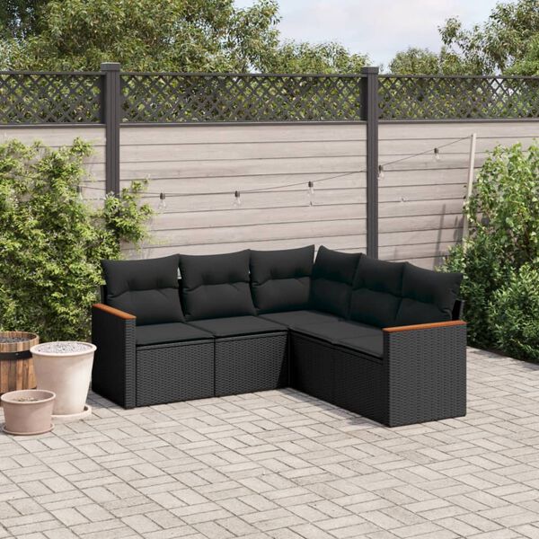 vidaXL Salon de jardin 5 pcs avec coussins noir r&eacute;sine tress&eacute;e
