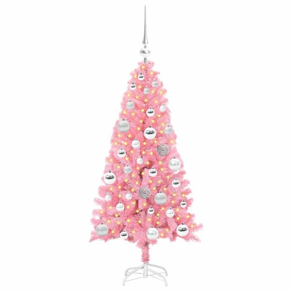vidaXL Sapin de No&euml;l avec 150 LED avec support Rose 120 cm PVC
