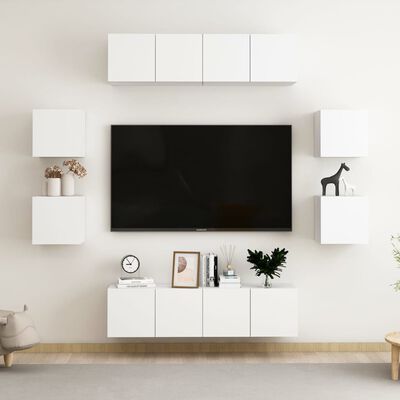 vidaXL Ensemble de meubles TV 8 pcs Blanc Aggloméré