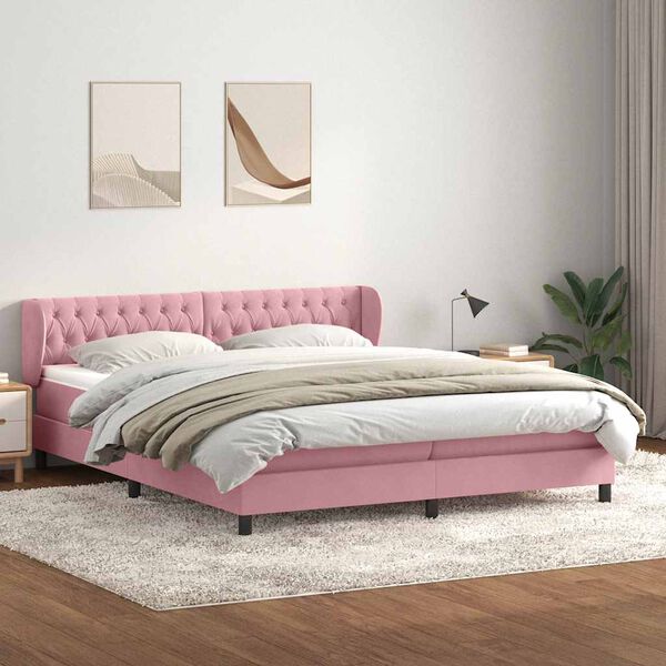 vidaXL Sommier &agrave; lattes de lit avec matelas rose 200x210 cm velours