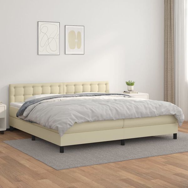 vidaXL Sommier &agrave; lattes de lit avec matelas Cr&egrave;me 200x200cm Similicuir