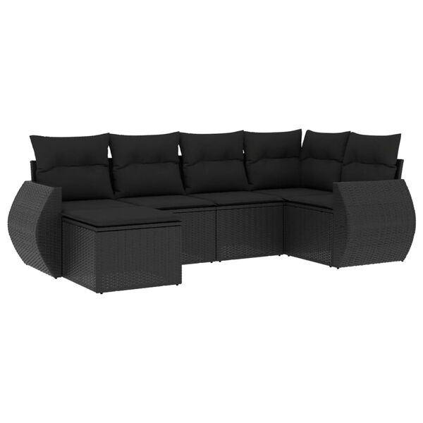 vidaXL Salon de jardin 6 pcs avec coussins noir r&eacute;sine tress&eacute;e