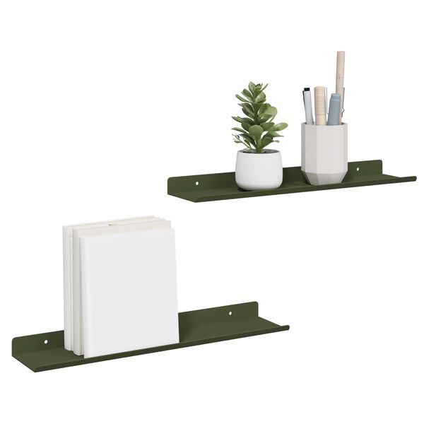 vidaXL &Eacute;tag&egrave;re flottante 2 pcs Vert olive 40 x 8,5 x 2,5 cm Acier