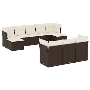 vidaXL Salon de jardin 10 pcs avec coussins marron r&eacute;sine tress&eacute;e