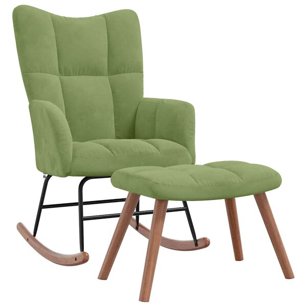 vidaXL Chaise &agrave; bascule avec repose-pied Vert clair Velours
