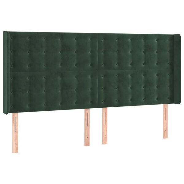 vidaXL T&ecirc;te de lit avec oreilles Vert fonc&eacute; 163x16x118/128 cm Velours