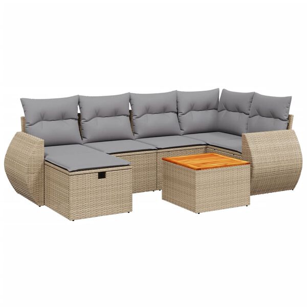vidaXL Salon de jardin avec coussins 7pcs m&eacute;lange beige r&eacute;sine tress&eacute;e