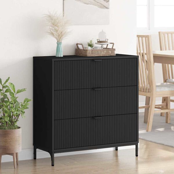 vidaXL Buffet avec tiroir Noir 79,5 x 33 x 82 cm Bois d'ing&eacute;nierie