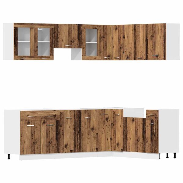 vidaXL Ensemble de 11 meubles de cuisine "Lyon" en bois d'ing&eacute;nierie vieilli