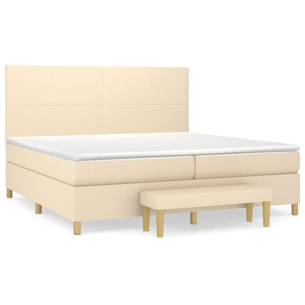 vidaXL Sommier &agrave; lattes de lit avec matelas Cr&egrave;me 200x200 cm Tissu