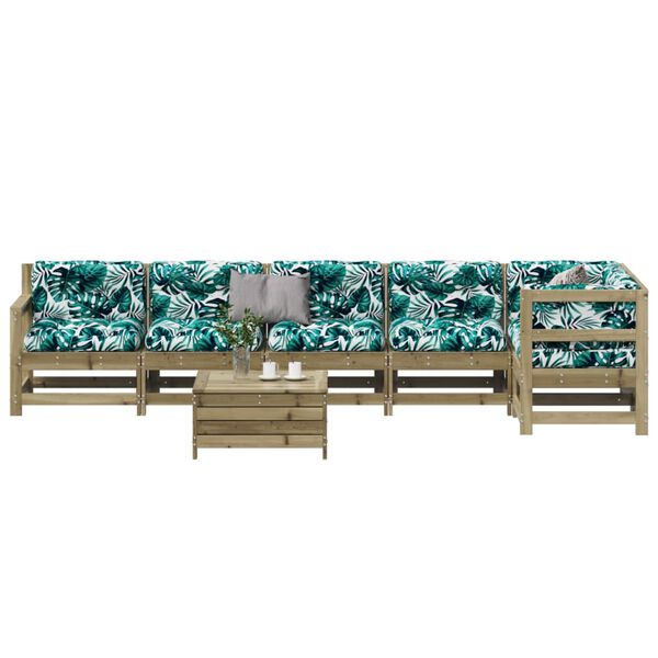 vidaXL Salon de jardin 7 pcs avec coussins bois de pin impr&eacute;gn&eacute;