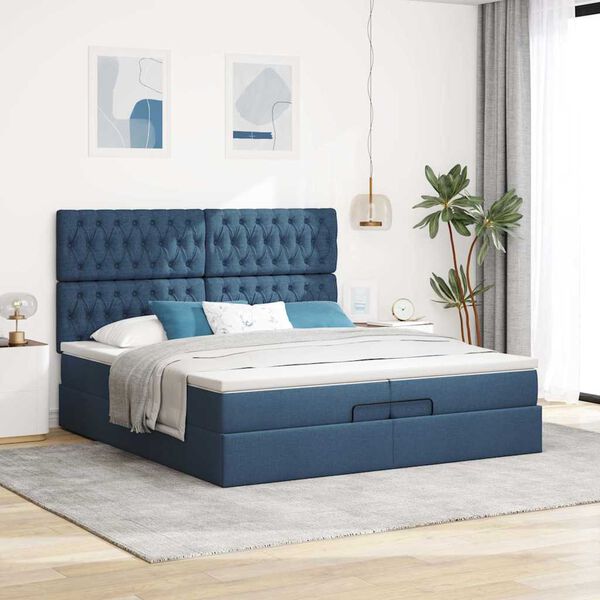 VidaXL Cadre de lit ottoman avec matelas bleu 200x200cm tissu