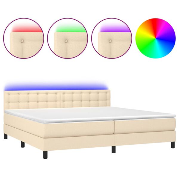 vidaXL Sommier &agrave; lattes de lit et matelas et LED Cr&egrave;me 200x200cm Tissu