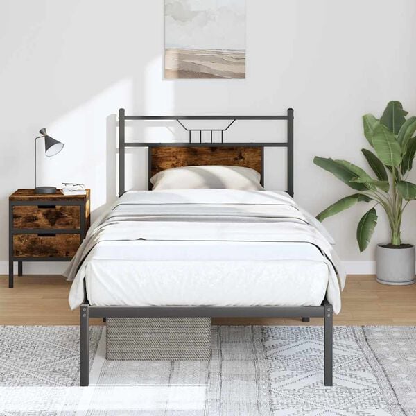 vidaXL Cadre de lit sans matelas ch&ecirc;ne fum&eacute; 80x200cm bois d'ing&eacute;nierie