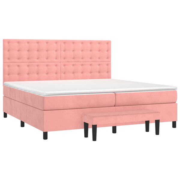 vidaXL Sommier &agrave; lattes de lit avec matelas Rose 200x200 cm Velours