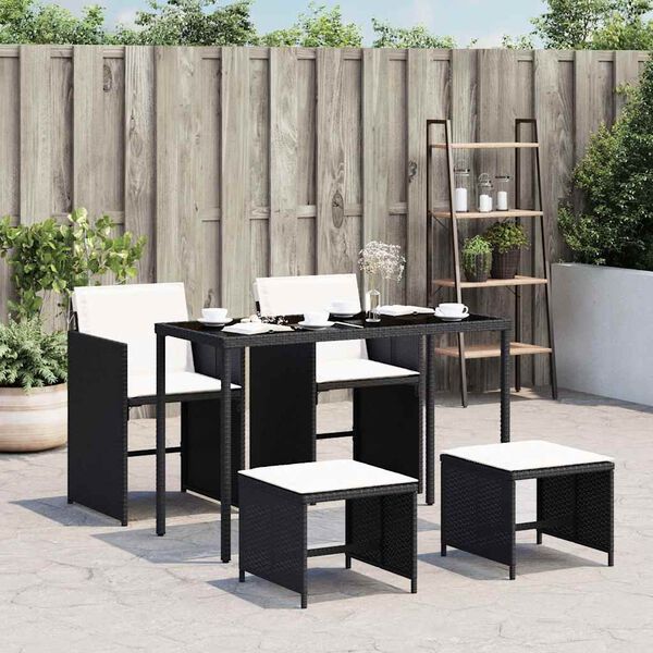 vidaXL Ensemble &agrave; manger de jardin coussins 5pcs Noir R&eacute;sine tress&eacute;e