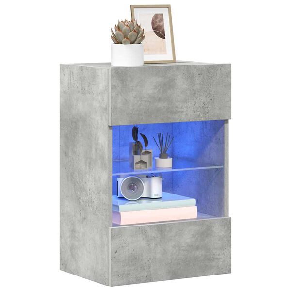 vidaXL Meubles muraux avec lumi&egrave;res LED pour TV 2pcs gris b&eacute;ton 40x30x60,5 cm