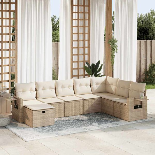 vidaXL Salon de jardin avec coussins 8 pcs beige r&eacute;sine tress&eacute;e