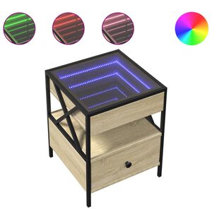vidaXL Table de chevet avec LED infini ch&ecirc;ne sonoma 40x40x51 cm