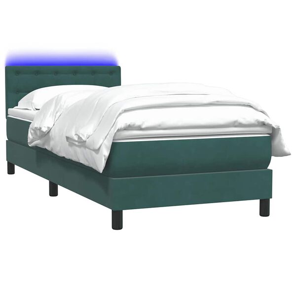 vidaXL Sommier &agrave; lattes de lit et matelas et LED vert fonc&eacute; 80x220 cm velours