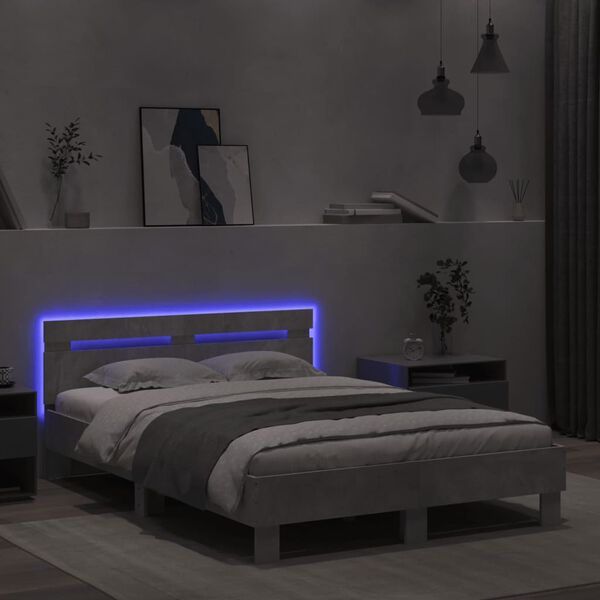 vidaXL Cadre de lit avec LED sans matelas gris b&eacute;ton 120x200 cm