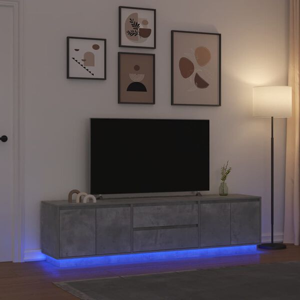 vidaXL Meuble TV avec lumi&egrave;res LED gris b&eacute;ton 193,5x41x50 cm