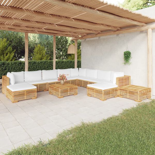 vidaXL Salon de jardin 12 pcs avec coussins Bois de teck solide
