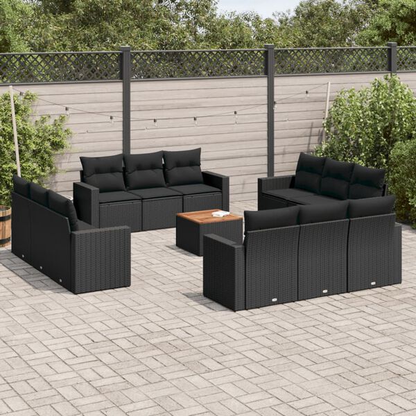 vidaXL Salon de jardin avec coussins 13 pcs noir r&eacute;sine tress&eacute;e