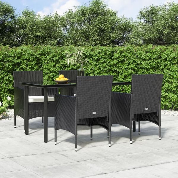 vidaXL Ensemble &agrave; manger de jardin avec coussins 5 pcs Noir