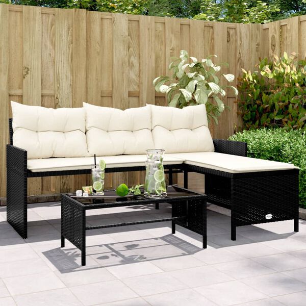vidaXL Canapé de jardin avec table et coussins en forme de L noir