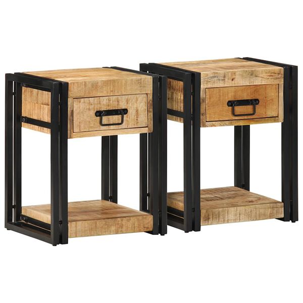 vidaXL Tables de chevet 2 pcs 40x35x50 cm bois de manguier massif brut