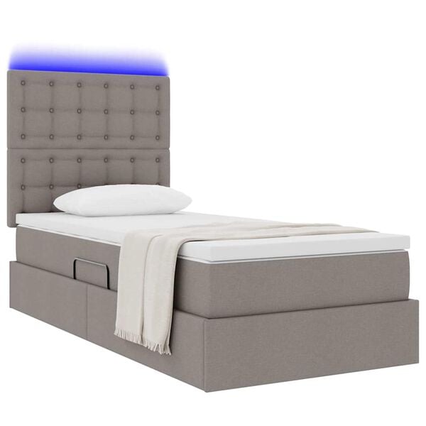 vidaXL Lit avec rangement et LED avec LED Taupe 100 x 200 cm Polyester