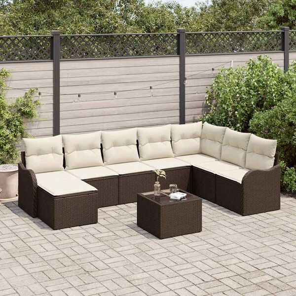vidaXL Ensemble de canapé de jardin 9 pcs Marron et blanc Poly rotin