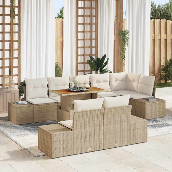 vidaXL Ensemble de canap&eacute; de jardin 9 pcs Beige Poly rotin