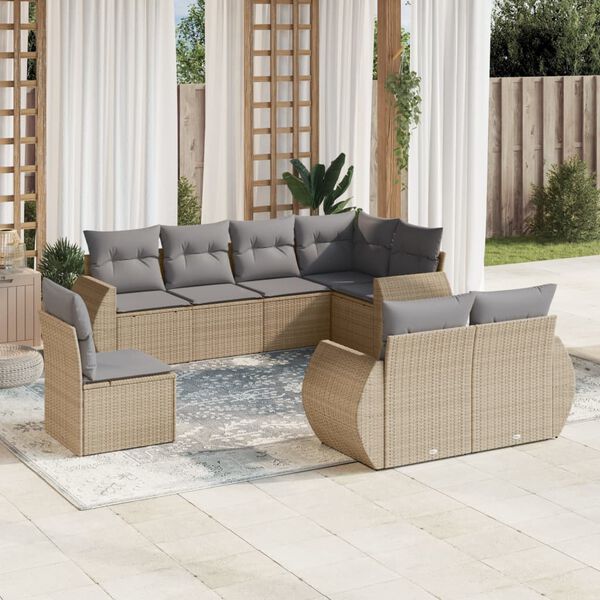 vidaXL Salon de jardin avec coussins 8 pcs beige r&eacute;sine tress&eacute;e