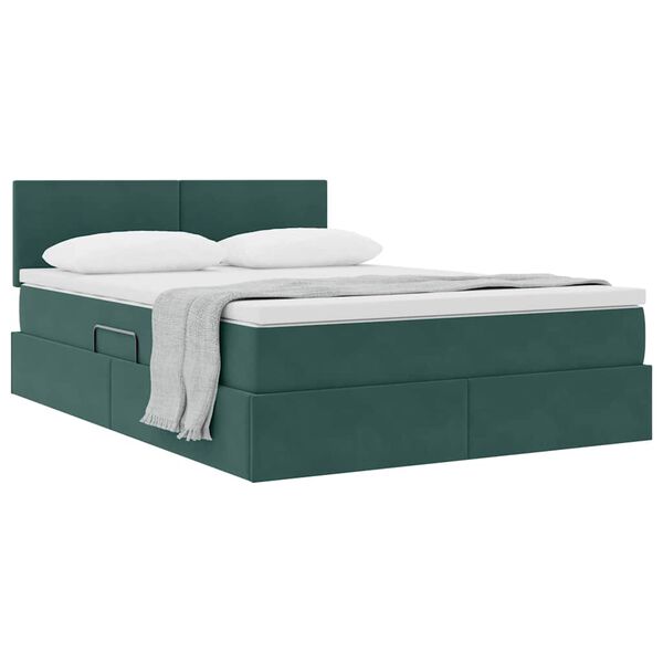 vidaXL Lit de Rangement avec matelas Vert fonc&eacute; 140 x 190 cm Velours