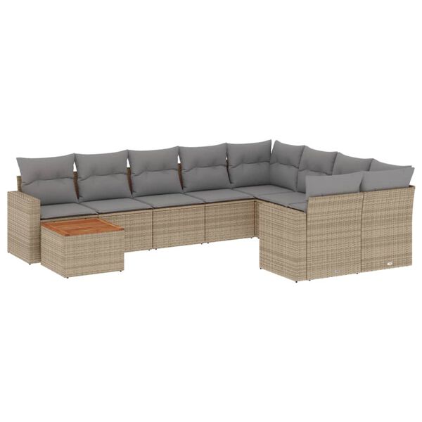 vidaXL Salon de jardin et coussins 10 pcs m&eacute;lange beige r&eacute;sine tress&eacute;e