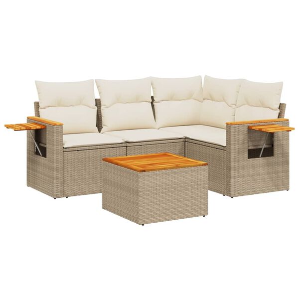 vidaXL Salon de jardin avec coussins 5 pcs beige r&eacute;sine tress&eacute;e