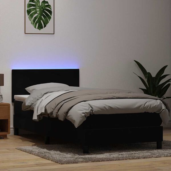 vidaXL Sommier &agrave; lattes de lit avec matelas et LED noir 80x210 cm velours