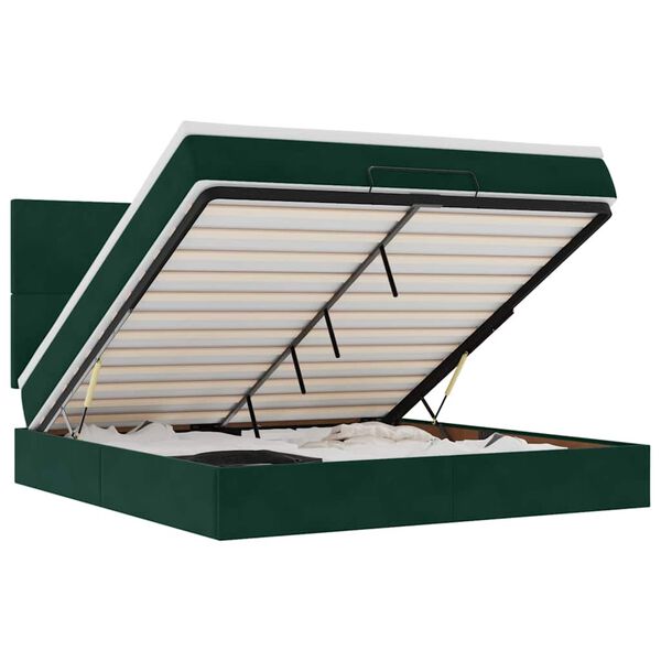 vidaXL Cadre de lit ottoman avec matelas vert fonc&eacute; 160x200 cm velours