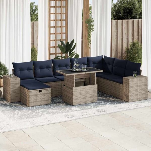 vidaXL Salon de jardin avec coussins 9pcs marron r&eacute;sine tress&eacute;e acacia